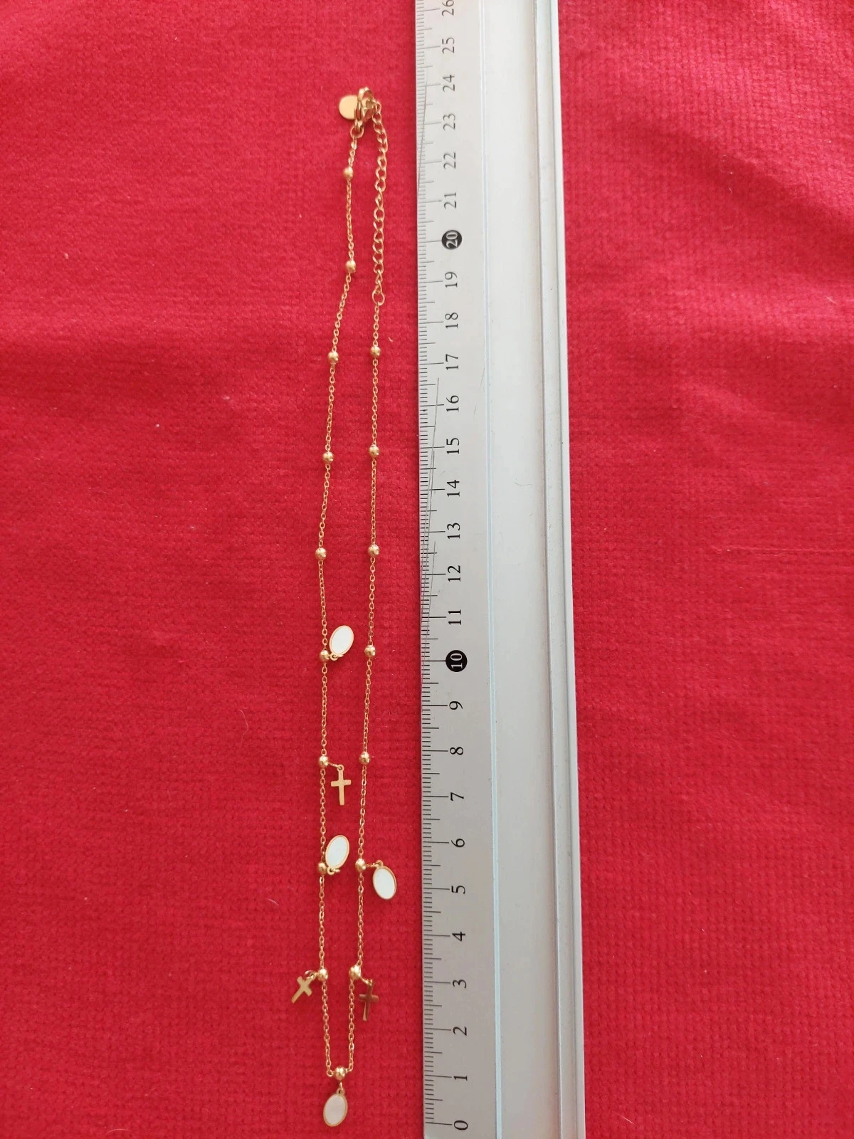 Collier pampilles en Acier Inoxydable doré – Croix & Nacre blanche – photo 4